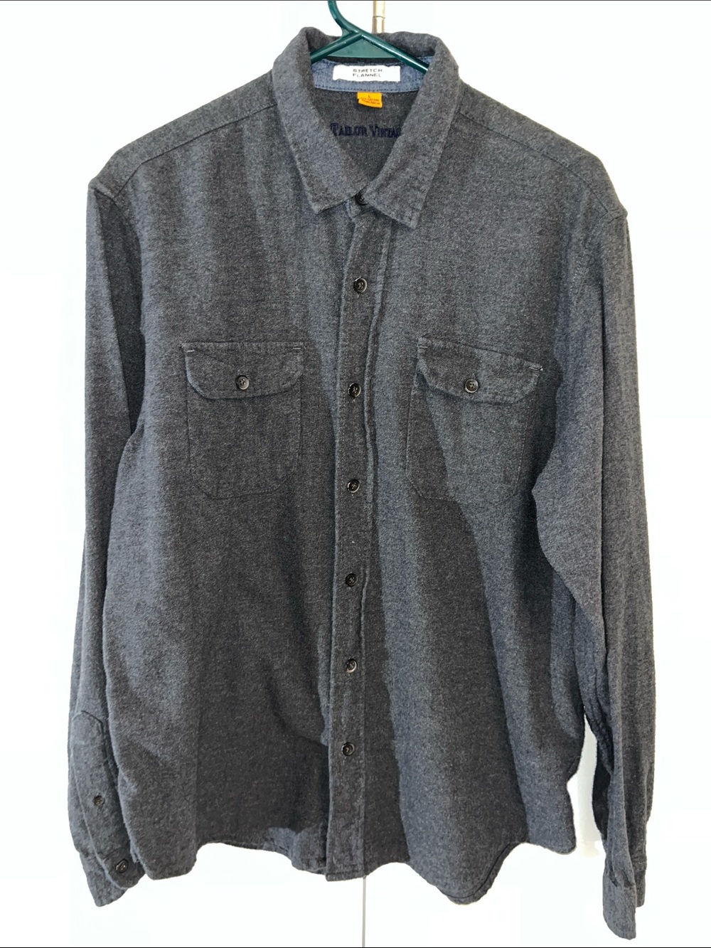 Tailor Vintage Men's Gray Heather LS used Stretch Flannel Shirt L Winter Soft